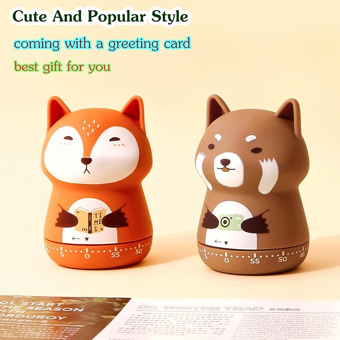 NUOSWEK Mechanical Kitchen Timer, Cute Animal Timer for Kids, Wind Up 60 Minutes Manual Countdown Timer for Classroom, Home, Study and Cooking (Brown Lesser Panda)