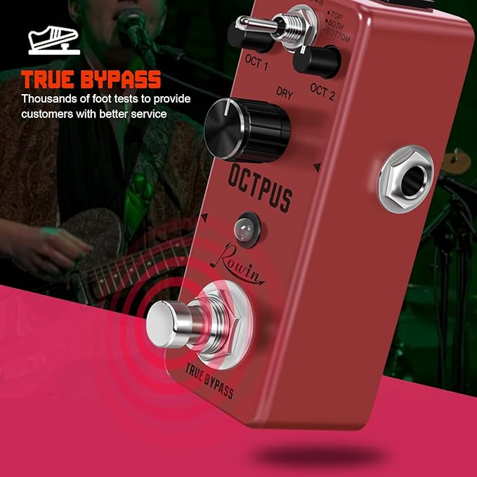 Rowin Polyphonic Octave Guitar Effects Pedal Pure Octopus Digital Mini Single Effect for Electric Guitar and Bass with True Bypass 11 Different Octave Modes LEF-3806