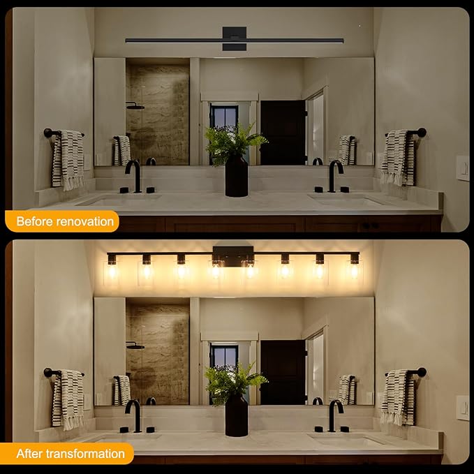 SOPEAS 8-Light Black Vanity Light Fixtures,Vanity Lights Clear Glass ShadeRust and Moisture Resistant Easy to Install Vanity Lights for Bathroom Light Over Mirror