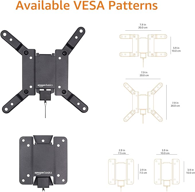 Amazon Basics Fixed Flat TV Wall Mount fits 12 to 40 inch TVs and VESA 200x200, Black