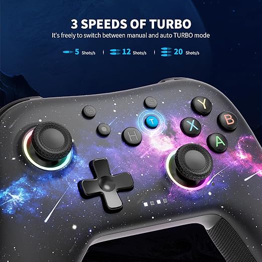 AceGamer Aurora II 2.4G Wireless Bluetooth Controller for PC/Android/Switch/iOS/Switch 2/Steam Deck with Rotary Motors, RGB Hall Effect Joysticks - Upgraded PC Gaming Controller and Back Buttons Lock (Galaxy)