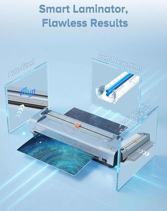 OidoZac 13 Inch Laminator Machine with 20 Laminating Sheets, 11x17 Hot & Cold laminator for Teachers 10 in 1 with Auto Paper Feed, Never Jam Technology Personal Laminator for Home Office School