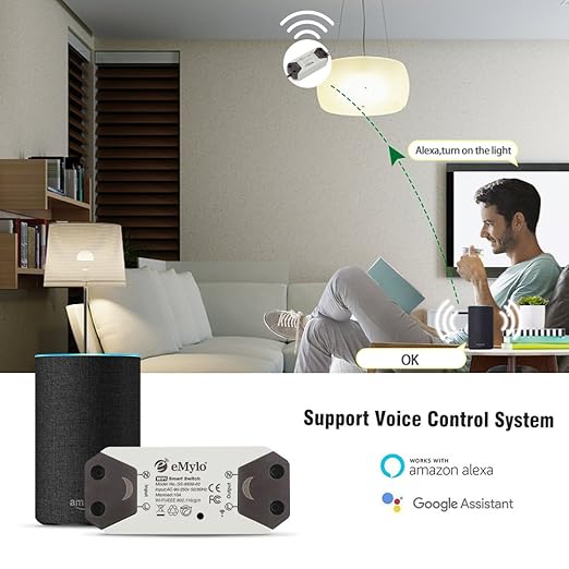 eMylo Smart WiFi Light Switch Wireless Relay Switch Module Remote Control Home Automation Timers Compatible with Alexa Echo Google Home iPhone Android App (6 Pack)