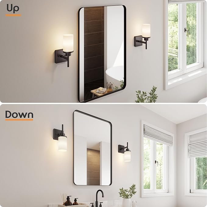 AONEON Wall Lights Over Mirror Bathroom Vanity Light Fixtures with White Frosted Glass Shade, Wall Sconces for Porch, 2 Pack Oil Rubbed Bronze T001ORB-L1-P2