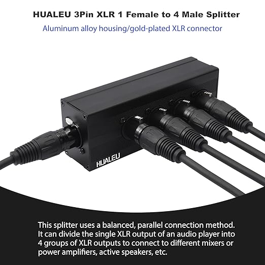 HUALEU 3Pin XLR 1 Female to 4 Male Splitter,4Way XLR Single Input to Four Output Parallel Connection Adapter,One Input to 4 Output Audio DMX Adapter