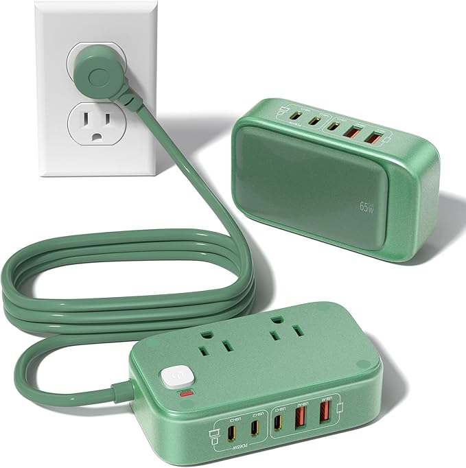KWRNVO 7-IN-1 Power Strip, 85W PD USB C Power Strip, Desktop Charging Station Outlet Extender with 2 AC Outlets, 3 USB-C and 2 USB-A Ports for Laptop/Phone and More