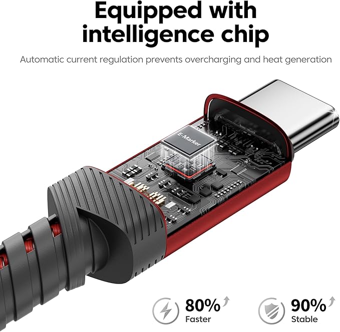 USB C Cable [2Pack, 10ft] 240W Fast Charging Type C Cord, Nylon Braided USB 2.0 Cable for iPhone 17 16 15 Pro Plus Pro Max Air, iPad Pro, Samsung Galaxy S24 S23, Switch, MacBook Pro, Pixel-Red