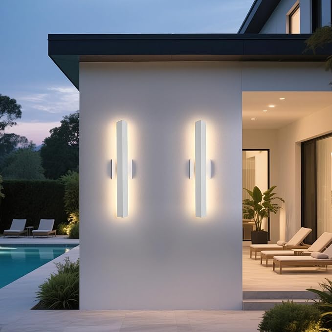 Tarentlight 2 Pack LED Outdoor Wall Lights Dimmable,20W 3000K,21.9" Modern Textured White Outdoor Wall Sconce, IP65 Waterproof, Linear Exterior Wall Light for Entrance, Hallway, Garage, Porch