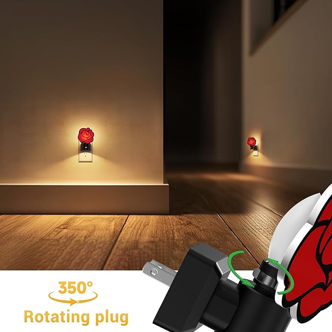 L LOHAS LED Night Lights Plug into Wall, Gothic Rose Night Light with Light Sensor, 0-100LM Dimmable Night Light, 1W 3000K Soft White for Adults Kids Room Bedroom Bathroom Hallway[2 Pack]