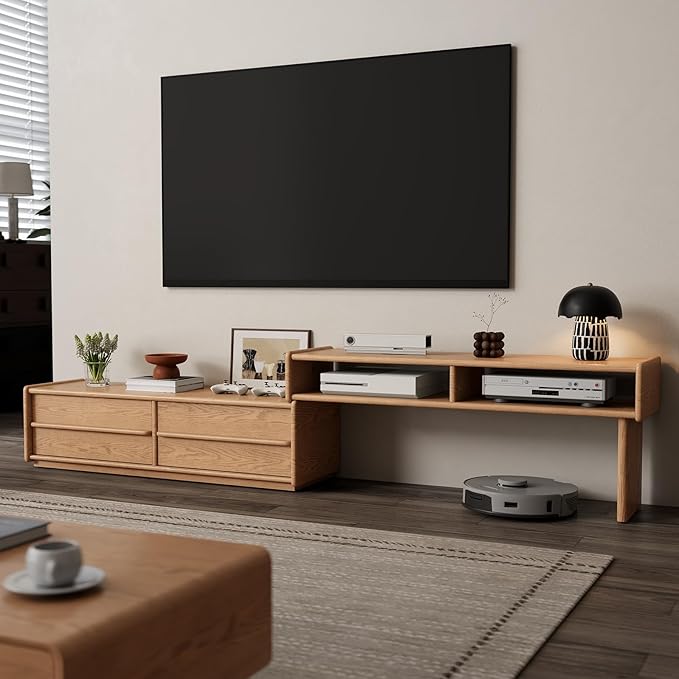 YQJJGL Solid Wood TV Stand for TVs up to 65 Inch， Walnut TV Stand with Storage and Shelf for Living Room, Bedroom, Office