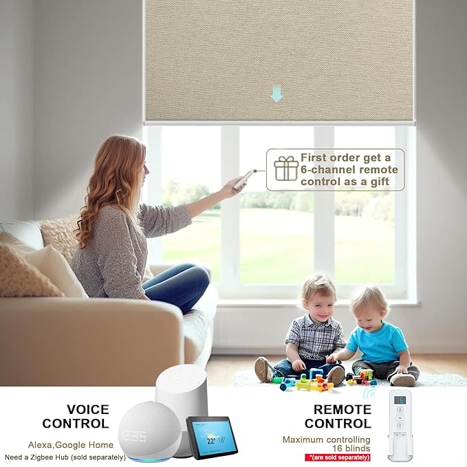 COOLWINDS Motorized Blinds with Remote Cordless Automatic Motorized Shades Custom Blinds for Windows Smart Curtains Compatible with Alexa Google Home(Blackout Sweet Latte,W48 x H72in)