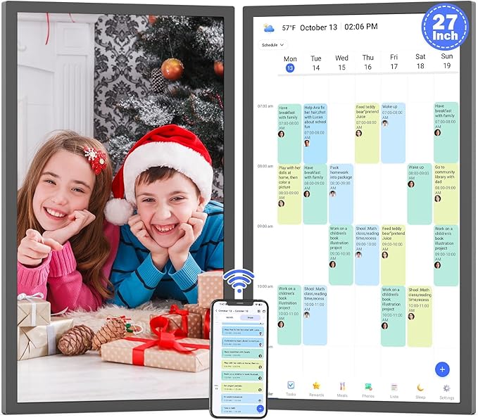27" Digital Calendar for-Family-Schedules Wall-Planner - Smart Interactive Touchscreen Electronic Calendar, Seamless Scheduling, Star Rewards, Sync Online Calendar Via App, Wall Mount, Gifts for Mom