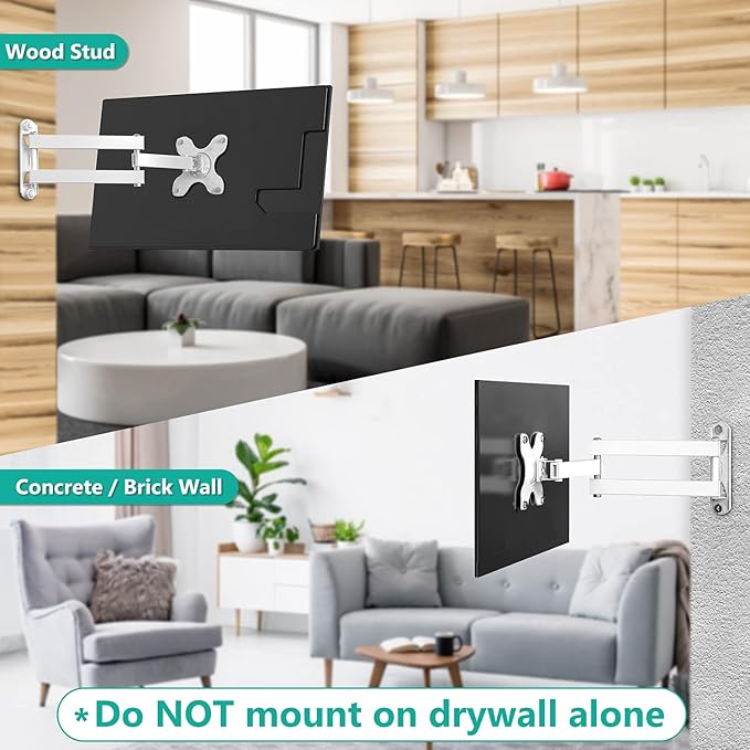 WALI TV Wall Mount Articulating LCD Monitor Full Motion Extension Arm Tilt Swivel for Most 13 to 32 inch LED TV Flat Panel Screen with Mounting Holes up to 100x100mm, 2 Packs (1330LM-2W), White