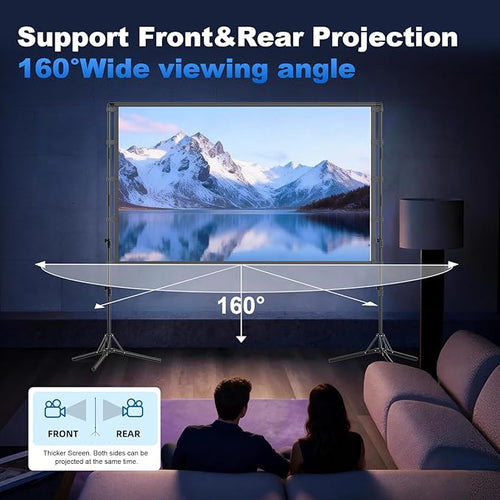 100-Inch Portable Projector Screen with Stand - Indoor Outdoor Movie Screen for Home Theater, Backyard & Classrooms 16:9 4K HD Lightweight Projection Screen Includes Carry Bag for Travel & Camping