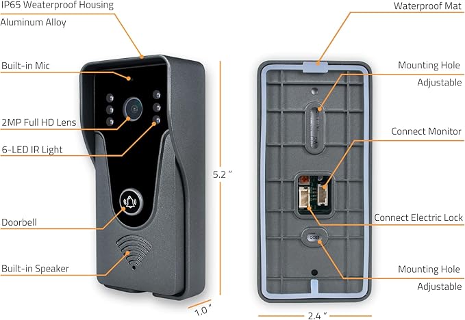 Wireless IP Video Doorbell Intercom System, WiFi 7 Inch Monitor with Metal HD Door Camera (Wired Power), Video Intercom with 32G Card Record, APP Remote 2-Way Audio, Unlock for Home Security System