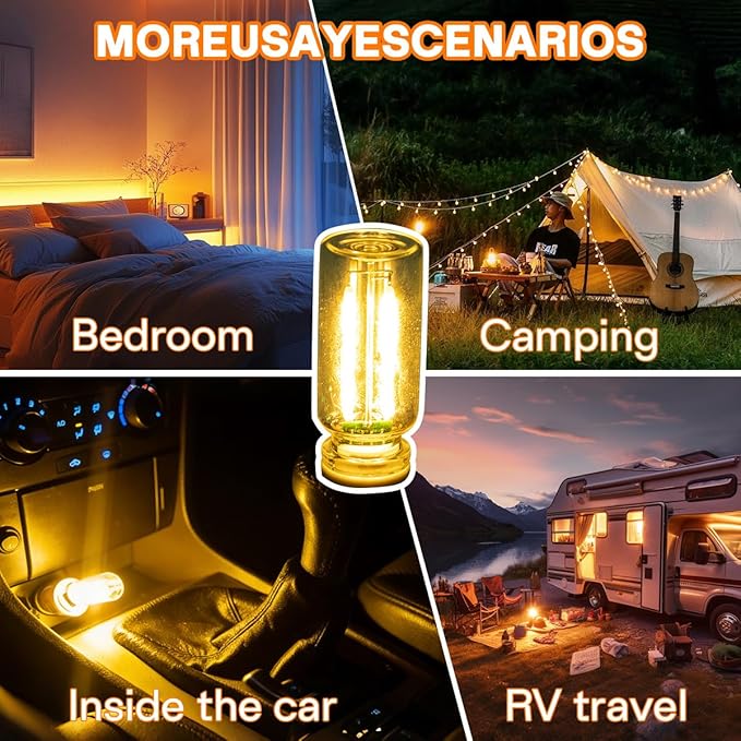 2PCS USB Lights, Retro Automotive Atmosphere Decor Lamp, Car Interior Touch Adjustment Lights, Mini Glass Bottle LED Bulb Night Light for Vehicle Bedroom Hallway, Camping, Holiday (Warm White)