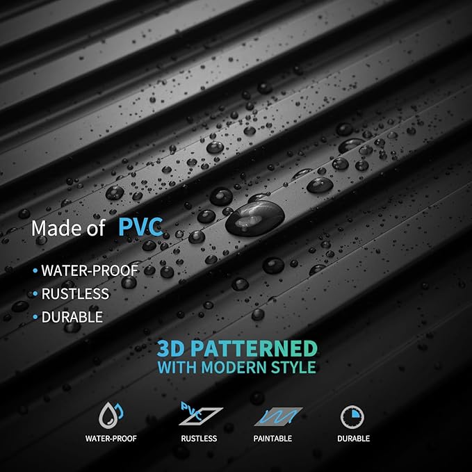 Art3d 6-Pack Slat Design 3D Wall Panels for Interior Wall Decor, 2x4 FT PVC Decorative Drop Ceiling Tiles - Black