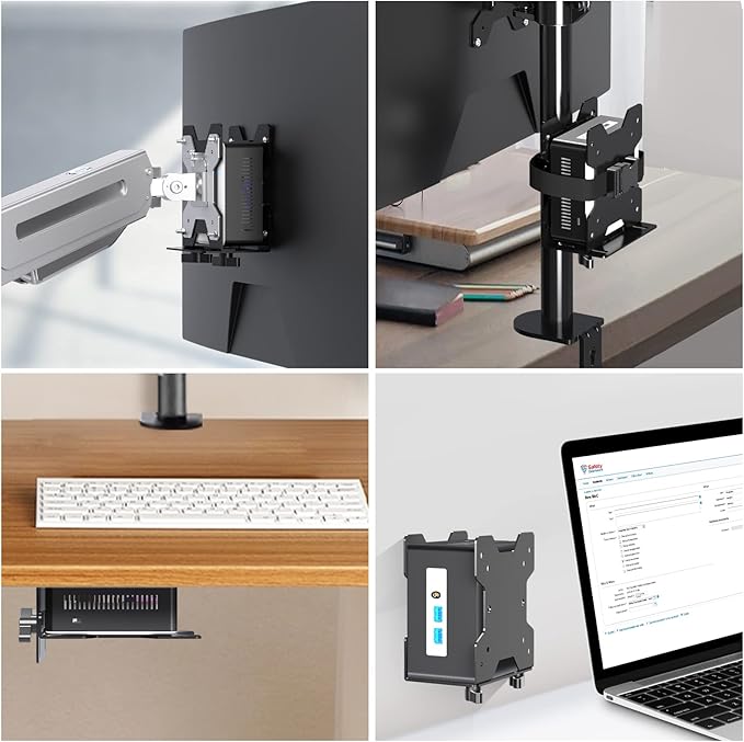 Pholiten Adjustable Thin Client Mini PC Mount Bracket,CPU VESA Under Desk and Monitor Arm Computer Holder
