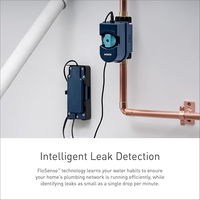 Moen Flo Smart Water Monitor and Automatic Shutoff Sensor, Wi-Fi Connected Water Leak Detector for 1-Inch Diameter Pipe, 900-006
