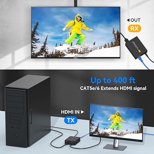 PVBCTCSID 400ft HDMI Extender Over Cat5e/6 1080P HDMI Monitor Extender Over Single Ethernet Up to 120m with Loop Output and Automatic EDID Functions