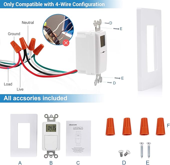 DEWENWILS Indoor in Wall Timer Switch for Light, Single-Pole,7 Day, 7 ON/Off Settings, DST RDM Mode, Programmable Digital Switch Timer for Lights, Fans, Motors, Neutral Wire Required, ETL Listed