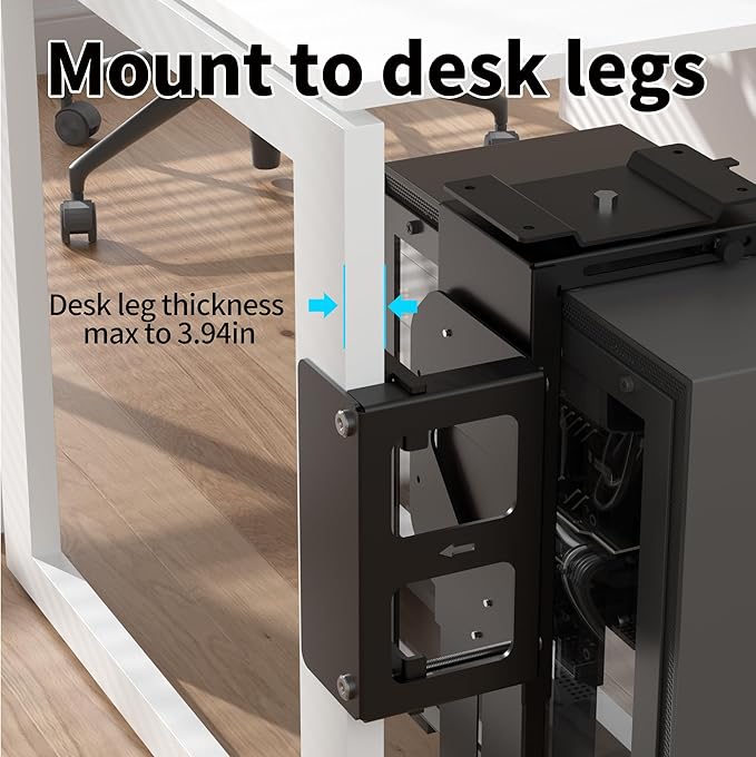 Pholiten Under Desk CPU Mount,Universal Desk Leg CPU Mount,3.94 to 11.61 inch Wide Computer Case CPU Hanger Holder,Table Beam CPU Mount Bracket Computer Tower Wall and Under Counter Holder