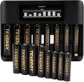 Tenergy TN480U 8-Bay LCD Display Fast Charger with 8 Pack AA and 8 Pack AAA Premium Pro Rechargeable Batteries