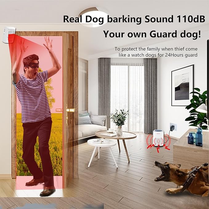 RANXINYUAN Barking Dog Motion Sensor-Pir Human Body Dog Barking Alarm Realistic Wireless Loud 1000Ft Door Chimes Home Security 1 Receiver 1 Motion Dectector Driveway Alarm Kit…