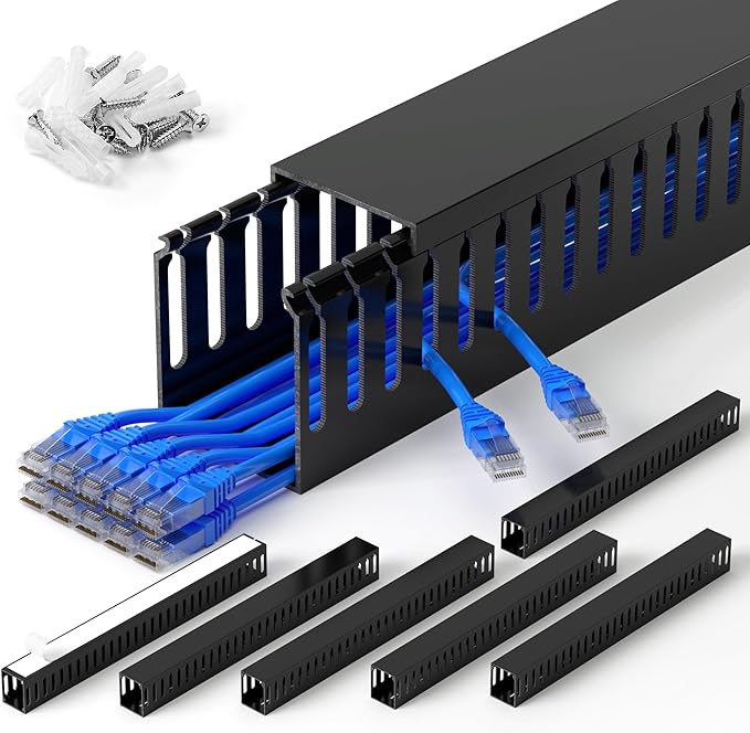 ZhiYo 99in (6X L16.5in) Server Rack Cable Management Raceway, H2.4in x W2in Cable Raceway Kit, Electrically Safe PVC, Open Slot Wire Raceway for Under Desk/Computer/Network Cords