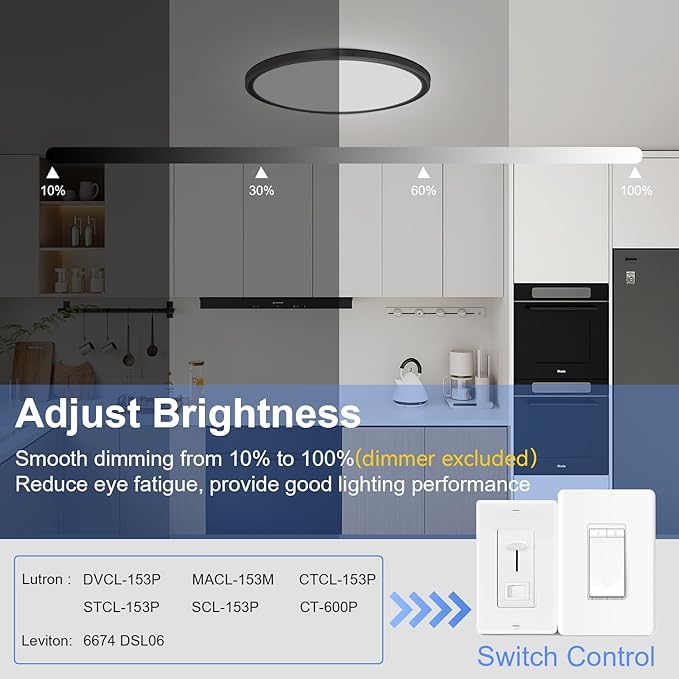 hunhun 6 Pack 16 Inch Dimmable LED Flush Mount Ceiling Light 4800LM Round Light Fixture 5 Color Temperature Selectable Large Flat Ceiling Lamp for Living Dining Room Black ETL Listed