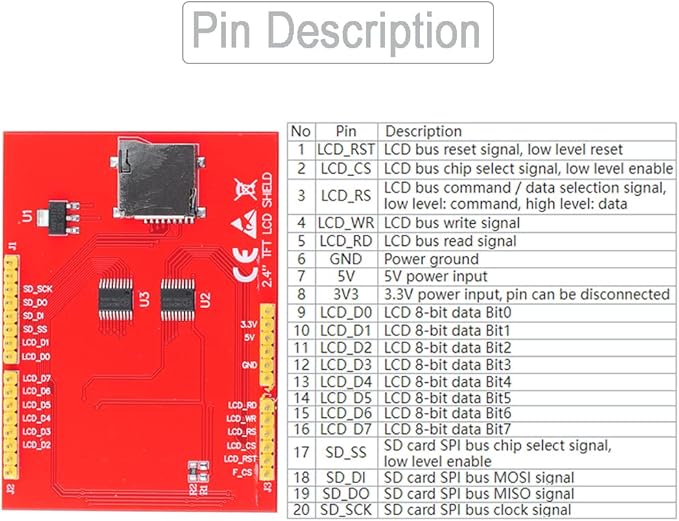 DIYmalls 2.4" inch TFT LCD Display Module ILI - 9341 Resistive Touchscreen 5V/3.3V 8-bit Parallel Interface w/SD Card Slot for Arduino Mega-2560
