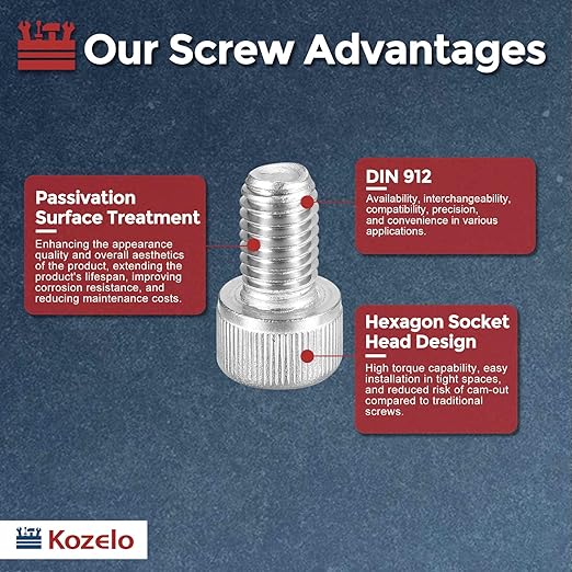Kozelo 20pcs Socket Head Cap Screws - [M10-1.5 x 16mm] 304 Stainless Steel Allen Socket Drive for Electrical Motor 3D Printing Fan Engine Replacement Use, Silver