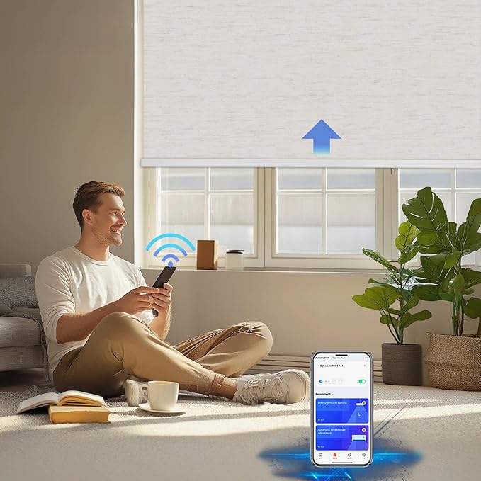 COOLWINDS Motorized Blinds with Remote Cordless Automatic Motorized Shades Custom Blinds for Windows Smart Curtains Compatible with Alexa Google Home(Blackout Linen Sandy Beach,W70 x H72in)