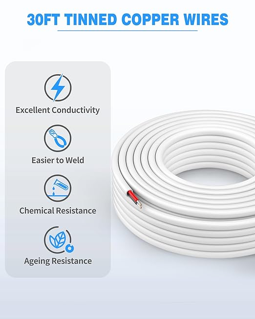 NAOVEO 18 Gauge Wire 2 Conductor Electrical Wire, 18 AWG Stranded PVC Tinned Copper Cable, Flexible/Low Voltage Automotive Wiring for LED Lamps, Marine, Speaker, Appliances (30FT)