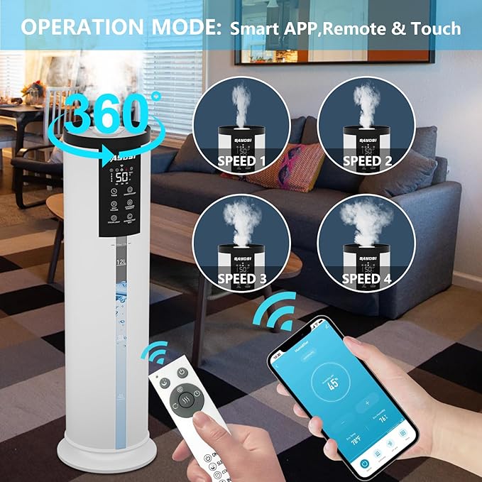 SAYDSI Humidifier, 3.4Gal(13L) Smart Humidifier for Bedroom Home,2000 sq.ft Cool Mist Humidifiers for Home Plants and Office Basement Whole House Large Room with Remote Control Timer and Water Tank