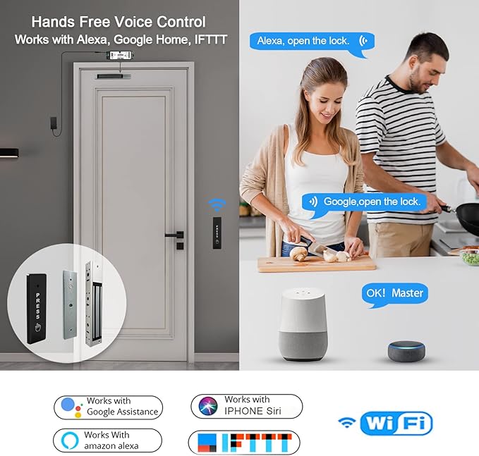 2.4GHz WiFi Access Control 400lb Holding Force Electic Magnetic Door Lock System Kit with Remote and Smartphone app Control, paired with Wireless Slim Push Switch (Electric Magnetic Lock kit)