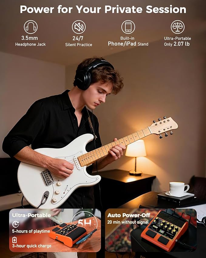 JOYO 10W Portable Guitar Practice Amp & Multi-Effects Pedal Combo Amplifier with Footswitch,OTG Recording, Bluetooth,14 Amp Models,3-Band EQ,36 Drum Patterns & Looper (JAM Buddy II, Orange)