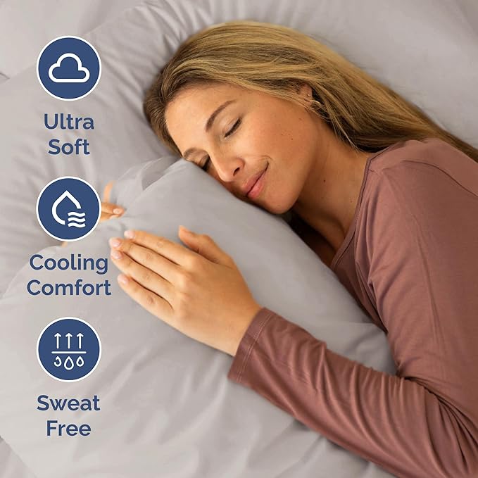 RV Short Queen Sheet Set 60 X 75 - 4 Piece RV Short Queen Bed Sheets - Soft, Breathable & Cooling - Designed for Bunks, Trailers & Camper - Fits 8” to 12" Mattress - Hotel Luxury Bedding - Light Grey