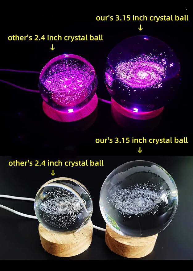 Conalisk 3D Galaxy Crystal Ball Lamp,3.15 Inch K9 Crystal Ball Night Light with Wooden Base,16 Colors Changing Light with Dimmable Remote Control,3D Laser Engraving Holographic Lamp (Galaxy)