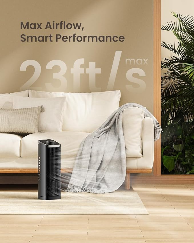 PNTCK Fan for Bedroom, 13" Tower Fan, 3 Speeds Max 23ft/s, 70° Oscillating Desk Fan, Bladeless Standing Fan, Portable Fans, 2025 New Cooling Fans for Office, Home
