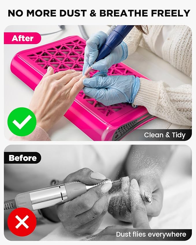 ECOSI Nail Dust Collector, Dual Turbo & 1600PA Professional Vacuum Fan Dust Extractor with 30 Pcs Filter Papers, 8000RPM 10-Level Adjustable Suction for Manicure, Salon Nail Tech & Home