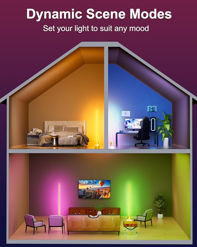Keepsmile Smart RGB LED Corner Floor Lamp,172 LEDs Bright Standing Lamps for Living Room with APP and Remote,Modern Floor Lamp with Music Sync and 16 Million Colors, Ambient Lighting for Bedroom Gold