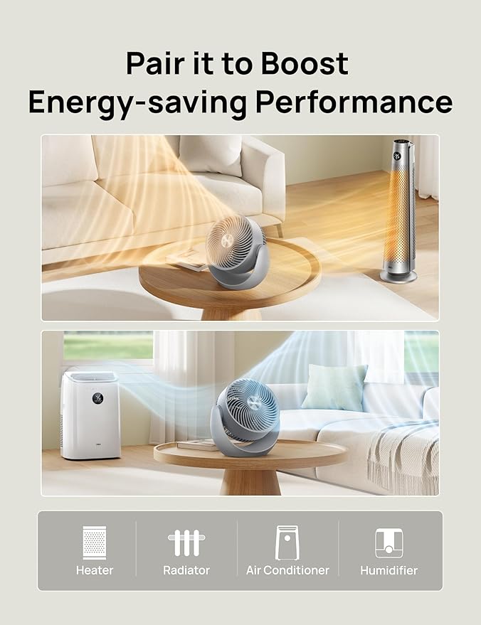 Dreo Fan for Bedroom, Table Air Circulator for Whole Room, 11 Inch, 40ft Strong Airflow, 120° Adjustable Tilt, 28db Low Noise, Quiet, 3 Speeds, 2025 New Desk Fan for Office, Kitchen, Home
