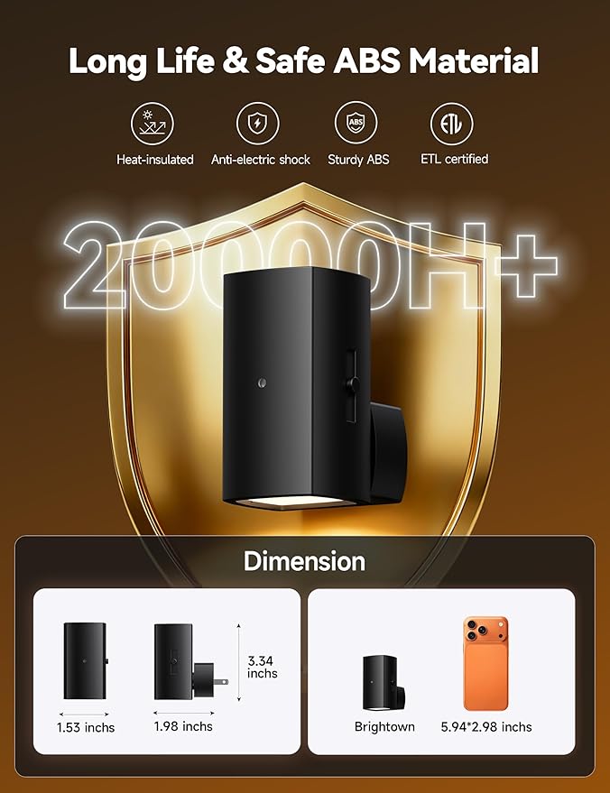 Brightown 2 Pack Black Night Lights Plug into Wall, Modern Night Light with Rotating Plug, Dusk to Dawn Sensor, 0-100LM Stepless Dimming Aora Night Light for Hallway Bedroom Bathroom, Pure White