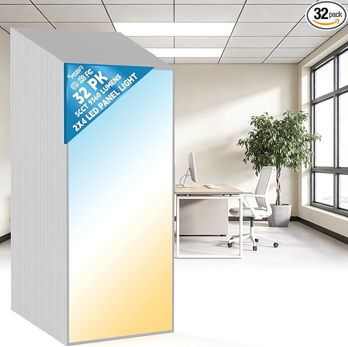 Msbfi 2x4 LED Flat Panel Lights Drop Ceiling Light Fixture 5000K 4000K 3000K Selectable 0-10v Dimmable, 30-40-50W 24x48 LED Light Fixture 100-277V for Office Ceiling Lighting Fixture ETL/DLC 32 Pack