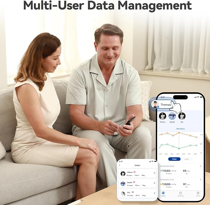 Checkme Rechargeable Blood Pressure Monitor, Automatic Upper Arm BP Machine, Large Clear Numbers, Voice Broadcast, 2-User Mode, 2x199 Memories, Large Cuff, Unlimited Cloud Storage via Bluetooth APP