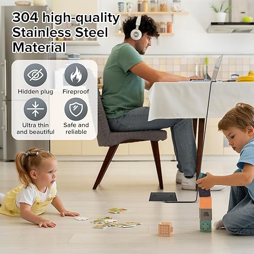 Vagueior Recessed Flat Hidden Floor Electrical Outlet Box Kit,Stainless Steel Cover with 2 * 20A+ 1 * 15A Receptacle Outlet,+2 * 5V/4.8A USB Port+1*RJ45 Port,UL Certified,Black