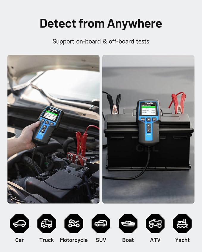 Car Battery Tester 24V 12V Load Tester, TOPDON BT200 100-2000CCA Automotive Alternator Tester Digital Auto Battery Analyzer Charging Cranking System Tester for Car Truck Motorcycle ATV SUV Boat Yacht