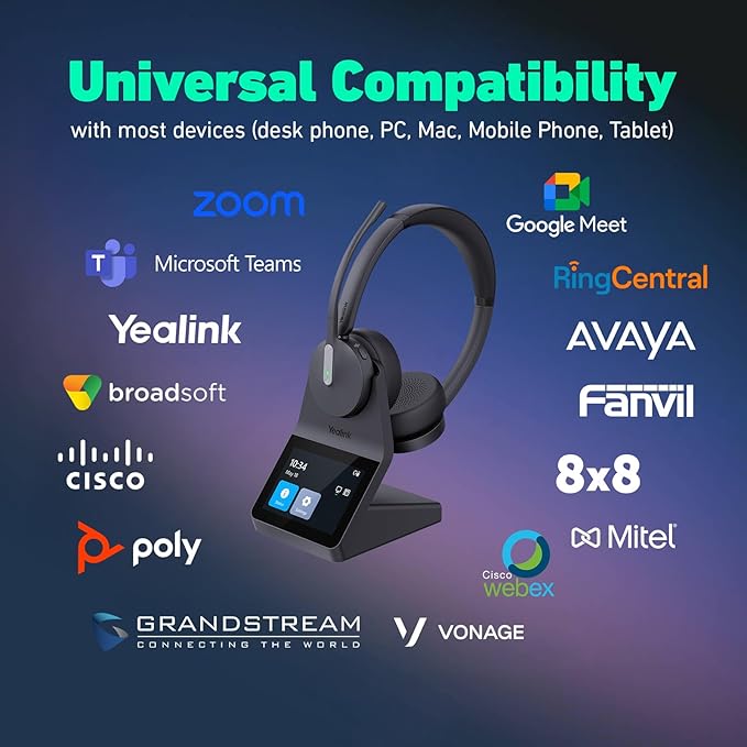 Yealink HA64 Pro Wireless DECT & Bluetooth Headset with Touch Screen for Office, Home, Desk Phone, Computer, Smartphone (Single Speaker)