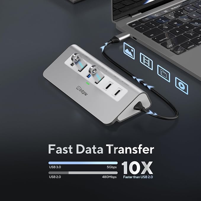 P9 USB C Docking Station, intpw 9-in-1 USB C Hub with 4K HDMI, PD 100W, 3 Type A/C 3.0 5Gbps, 2 Type-A 2.0, SD/TF, Aluminum USB Hub for Laptop,MacBook, iPad, iPhone 17 Series